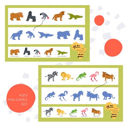 Scandinavian design Funny maze for children. Find the correct shadow educational game for kids. Vector learning collection.のイラスト素材