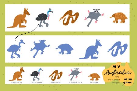 Scandinavian design Funny maze for children. Find the correct shadow educational game for kids. Vector learning collection.のイラスト素材