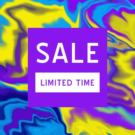 Marble vector art pattern. Modern and original liquid texture.Sale banner template for social media. Feminine abstract background. Fluid modern style.Purple, yellow, blueのイラスト素材