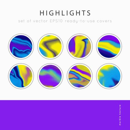 
Social media Highlight covers background templates.Set of marble textures.Use as a backdrop for icons or your design.Vector abstract mockup.Colors yellow, blue, purpleのイラスト素材
