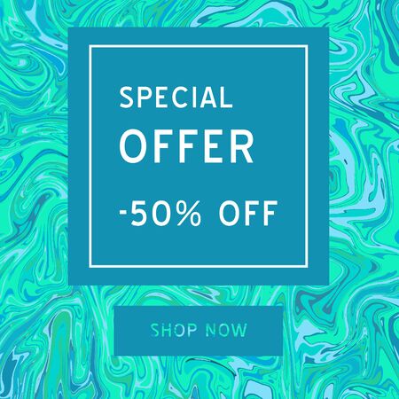 Marble vector art pattern. Modern and original liquid texture.
Sale banner template for social media. Feminine abstract background. Fluid modern style.Colors blue, greenのイラスト素材