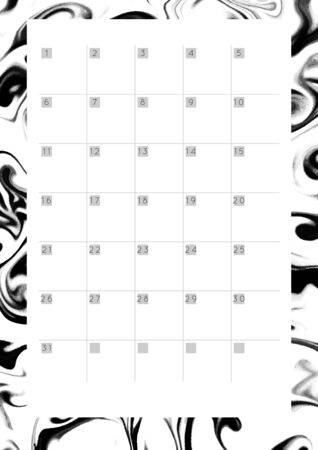 Vector marble planner.Daily, weekly, monthly planner template.Blank printable vertical notebook page with space for notes and goals.Paper sheet size A4.Fluid modern style.Monochrome black\whiteのイラスト素材