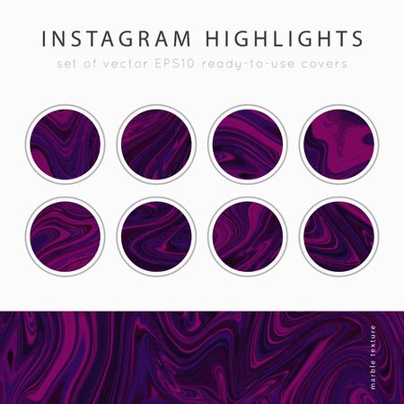 Highlight covers background templates.Set of marble textures.Use as a backdrop for icons or your 
design.Vector illustration. Social media mockup.Colors violet, pink, blackのイラスト素材