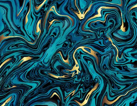 Golden Black, Blue Marble abstract pattern. Modern and original liquid texture.Art background template. Good for design covers, presentation, invitation, flyer, poster, business card and social media.のイラスト素材