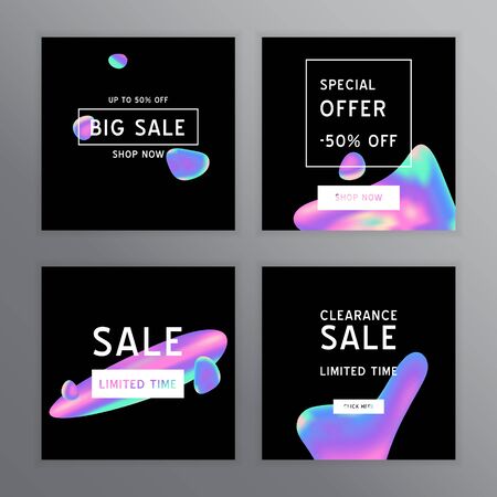 Vector Iridescent holographic fluid texture in vibrant gradient colors.Sale template for social media.Marbled ink Trippy image.Synthwave/retrowave/vaporwave neon aesthetics.Blue\pink\green\purpleのイラスト素材