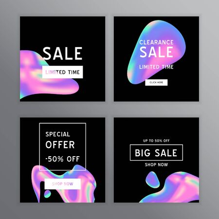 Vector Iridescent holographic fluid texture in vibrant gradient colors.Sale template for social media.Marbled ink Trippy image.Synthwave/retrowave/vaporwave neon aesthetics.Blue\pink\green\purpleのイラスト素材