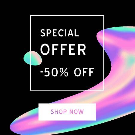 Vector Iridescent holographic fluid texture in vibrant gradient colors.Sale template for social media.Marbled ink Trippy image.Synthwave/retrowave/vaporwave neon aesthetics.Blue\pink\green\purpleのイラスト素材