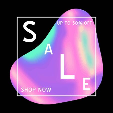 Vector Iridescent holographic fluid texture in vibrant gradient colors.Sale template for social media.Marbled ink Trippy image.Synthwave/retrowave/vaporwave neon aesthetics.Blue\pink\green\purpleのイラスト素材