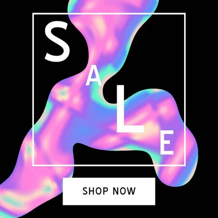 Vector Iridescent holographic fluid texture in vibrant gradient colors.Sale template for social media.Marbled ink Trippy image.Synthwave/retrowave/vaporwave neon aesthetics.Blue\pink\green\purpleのイラスト素材