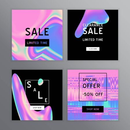 Vector Iridescent holographic fluid texture in vibrant gradient colors.Sale template for social media.Marbled ink Trippy image.Synthwave/retrowave/vaporwave neon aesthetics.Blue\pink\green\purpleのイラスト素材