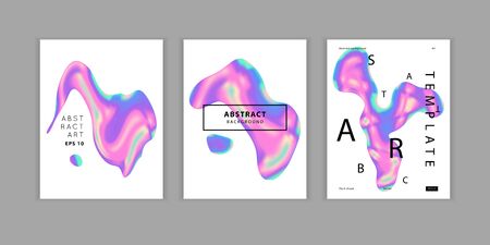 Vector Iridescent holographic fluid shapes  in vibrant gradient colors.Set of covers.Trippy and distorted image, psychedelic hippie style. Synthwave/ retrowave/ vaporwave neon aesthetics.のイラスト素材