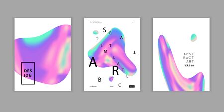 Vector Iridescent holographic fluid shapes  in vibrant gradient colors.Set of covers.Trippy and distorted 
image, psychedelic hippie style. Synthwave/ retrowave/ vaporwave neon aesthetics.のイラスト素材