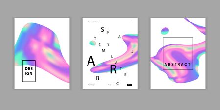 Vector Iridescent holographic fluid shapes  in vibrant gradient colors.Set of covers.Trippy and distorted image, psychedelic hippie style. Synthwave/ retrowave/ vaporwave neon aesthetics.のイラスト素材