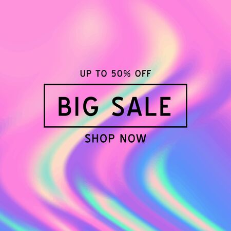 Vector Iridescent holographic fluid texture in vibrant gradient colors.Sale template for social media.Marbled ink Trippy image.Synthwave/retrowave/vaporwave neon aesthetics.Blue\pink\green\purpleのイラスト素材