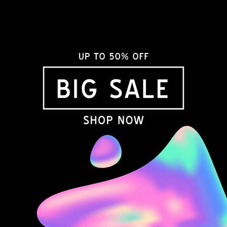 Vector Iridescent holographic fluid texture in vibrant gradient colors.Sale template for social media.Marbled ink Trippy image.Synthwave/retrowave/vaporwave neon aesthetics.Blue\pink\green\purpleのイラスト素材