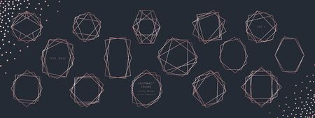 Geometric Rose Gold frames set.Vector modern pink copper luxury diamond plygon shapes.Art Deco shining sparkle party pattern.Hexagon
classy design background.のイラスト素材
