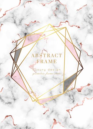 Vector marble modern wedding invitation template. Geometric shape frame with space for text.Luxury classy Rose Gold design.Pink brochure, flyer, cover, poster, card, logo, business identity style.のイラスト素材