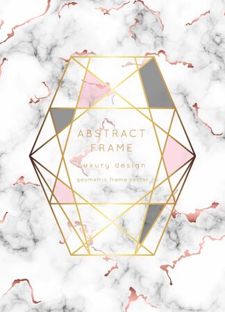 Vector marble modern wedding invitation template. Geometric shape frame with space for text.Luxury classy Rose Gold design.Pink brochure, flyer, cover, poster, card, logo, business identity style.のイラスト素材