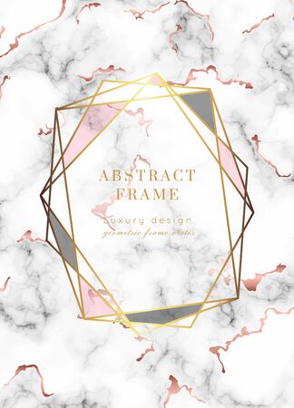 Vector marble modern wedding invitation template. Geometric shape frame with space for text.Luxury classy Rose Gold design.Pink brochure, flyer, cover, poster, card, logo, business identity style.のイラスト素材