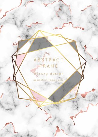 Vector marble modern wedding invitation template. Geometric shape frame with space for text.Luxury classy Rose Gold design.Pink brochure, flyer, cover, poster, card, logo, business identity style.のイラスト素材