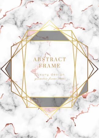 Vector marble modern wedding invitation template. Geometric shape frame with space for text.Luxury classy Rose Gold design.Pink brochure, flyer, cover, poster, card, logo, business identity style.のイラスト素材