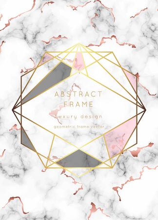 Vector marble modern wedding invitation template. Geometric shape frame with space for text.Luxury classy Rose Gold design.Pink brochure, flyer, cover, poster, card, logo, business identity style.のイラスト素材