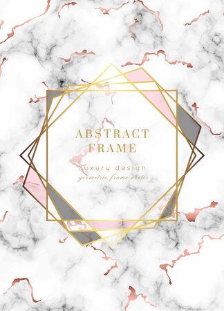 Vector marble modern wedding invitation template. Geometric shape frame with space for text.Luxury classy Rose Gold design.Pink brochure, flyer, cover, poster, card, logo, business identity style.のイラスト素材
