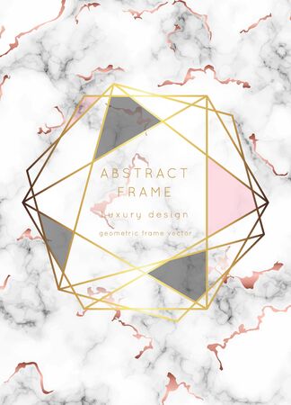 Vector marble modern wedding invitation template. Geometric shape frame with space for text.Luxury classy Rose Gold design.Pink brochure, flyer, cover, poster, card, logo, business identity style.のイラスト素材