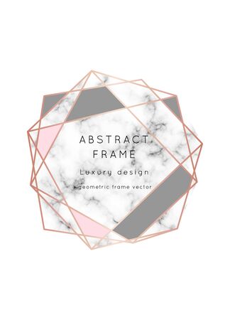 Vector marble modern wedding invitation template.Geometric shape frame with space for text.Luxury classy Rose Gold design with triangles.Brochure, flyer, cover, poster, card, logo, business identity style.のイラスト素材