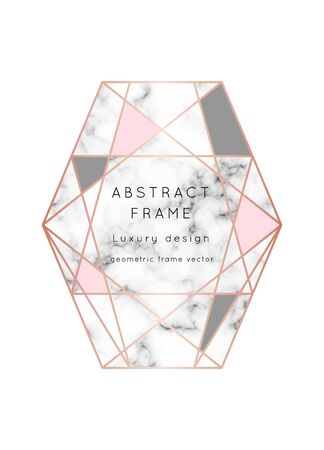 Vector marble modern wedding invitation template.Geometric shape frame with space for text.Luxury classy Rose Gold design with triangles.Brochure, flyer, cover, poster, card, logo, business identity style.のイラスト素材