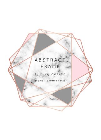 Vector marble modern wedding invitation template.Geometric shape frame with space for text.Luxury classy Rose Gold design with triangles.Brochure, flyer, cover, poster, card, logo, business identity style.のイラスト素材
