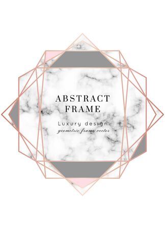 Vector marble modern wedding invitation template.Geometric shape frame with space for text.Luxury classy Rose Gold design with triangles.Brochure, flyer, cover, poster, card, logo, business identity style.のイラスト素材