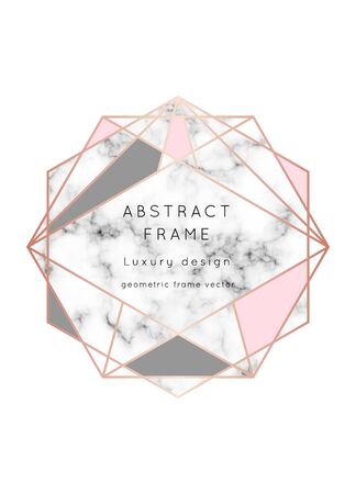 Vector marble modern wedding invitation template.Geometric shape frame with space for text.Luxury classy Rose Gold design with triangles.Brochure, flyer, cover, poster, card, logo, business identity style.のイラスト素材
