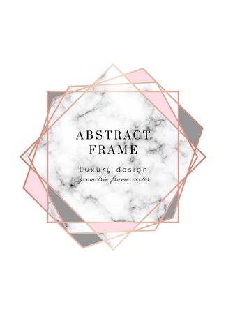 Vector marble modern wedding invitation template.Geometric shape frame with space for text.Luxury classy Rose Gold design with triangles.Brochure, flyer, cover, poster, card, logo, business identity style.のイラスト素材