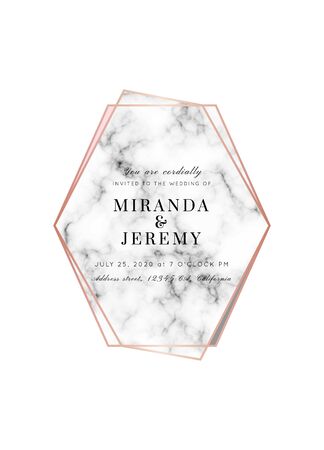 Vector marble modern wedding invitation template.Geometric shape frame with space for text.Luxury classy Rose Gold design with triangles.Brochure, flyer, cover, poster, card, logo, business identity style.のイラスト素材