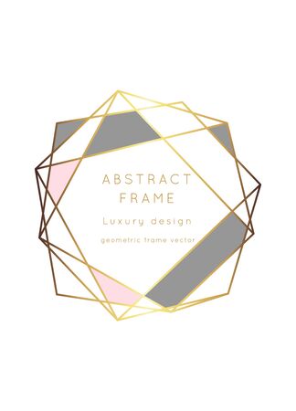 Vector Geometric shape modern wedding invitation template.Polygon frame with space for text.Luxury classy Yellow Gold design.Brochure, flyer, cover, poster, card, logo, business identity style.のイラスト素材