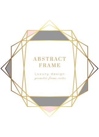 Vector Geometric shape modern wedding invitation template.Polygon frame with space for text.Luxury classy Yellow Gold design.Brochure, flyer, cover, poster, card, logo, business identity style.のイラスト素材