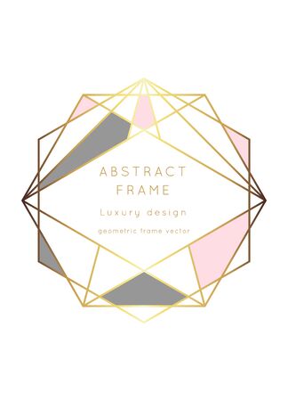 Vector Geometric shape modern wedding invitation template.Polygon frame with space for text.Luxury classy Yellow Gold design.Brochure, flyer, cover, poster, card, logo, business identity style.のイラスト素材