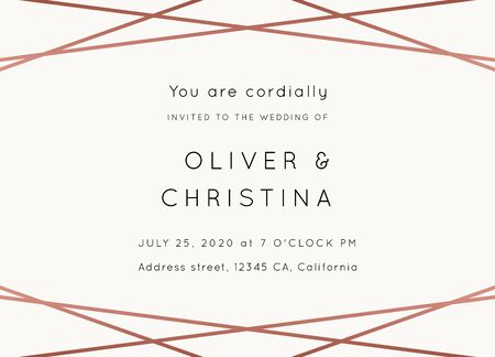 Vector modern wedding invitation template. Art Deco geometric frame.Polygon luxury classy Rose Gold on white design background.Pink brochure, flyer, cover, poster, card, logo, business identity style.のイラスト素材