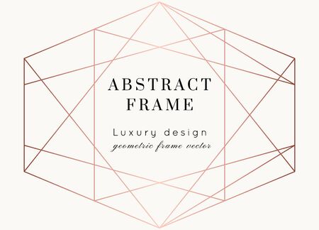 Vector modern wedding invitation template. Art Deco geometric frame.Polygon luxury classy Rose Gold on white design background.Pink brochure, flyer, cover, poster, card, logo, business identity style.のイラスト素材