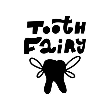 Vector Hand drawn lettering TOOTH FAIRY. Custom kids dentistry quote template.Typography for your designs:t-shirts,bags,posters,invitation, merchandise.のイラスト素材