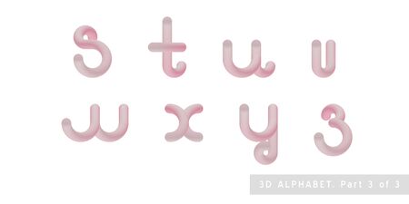 Vector Alphabet.3d gradient bubble lettering.Rose glossy minimal shape.Liquid color path.Pink Tube Modern Font. Sweet candy 10 EPS.のイラスト素材