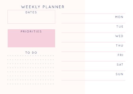Vector minimalist abstract planner.Modern female organizer in pastel pink rose colors.Daily, weekly, monthly planner template.Blank printable horizontal notebook page.Paper sheet size A4.のイラスト素材
