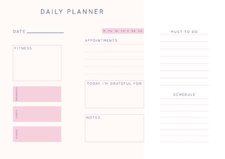 Vector minimalist abstract planner.Modern female organizer in pastel pink rose colors.Daily, weekly, monthly planner template.Blank printable horizontal notebook page.Paper sheet size A4.のイラスト素材