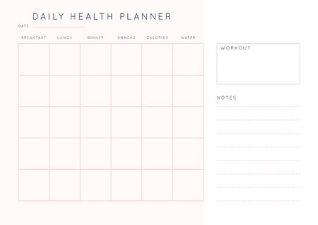 Vector minimalist abstract planner.Modern female organizer in pastel pink rose colors.Daily, weekly, monthly planner template.Blank printable horizontal notebook page.Paper sheet size A4.のイラスト素材