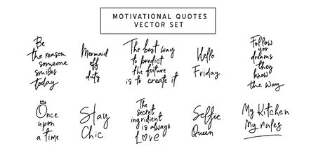Inspirational quotes set.Hand lettering female phrases bundle in modern mono line style.Design is good as a print on t-shirts,bags,stationary,poster.のイラスト素材