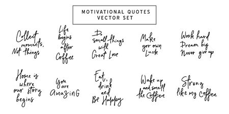 Inspirational quotes set.Hand lettering female phrases bundle in modern mono line style.Design is good as a print on t-shirts,bags,stationary,poster.のイラスト素材