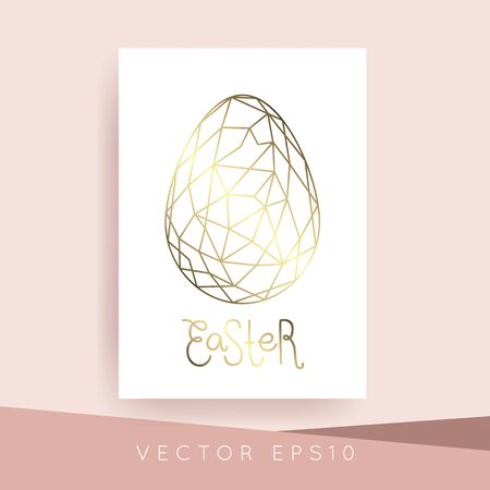 Rose Golden foil Happy Easter hand lettering greeting card.Vector modern copper geometric egg. Art Deco classy design template.Hand drawn Holiday typography.のイラスト素材