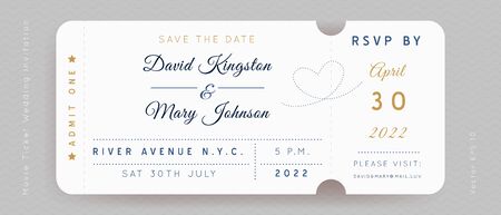 Gold and Blue Movie Ticket. Wedding Invitation Vector Design.Vintage luxury design.Admission vip ticket of circus,party,cinema,theater,concert.Coupons template ticketing label with seat numbers.のイラスト素材
