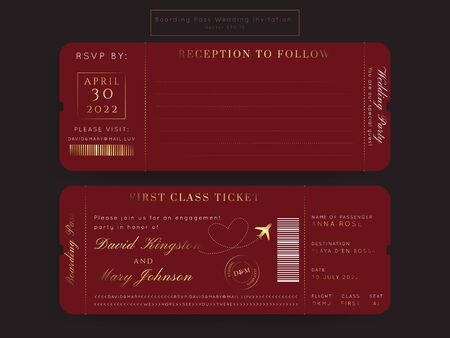 Destination Wedding Passport Invitation Vector Set.Boarding Pass ticket template.Modern luxury design.のイラスト素材